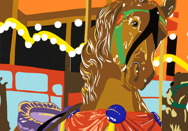 colorful carousel horse 100th anniversary logo