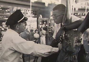 Famous photo of civil rights protester on the carousel
