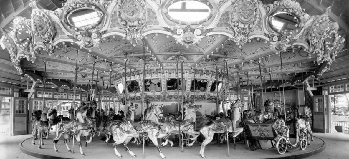 Black and white photo of the carousel in 1921