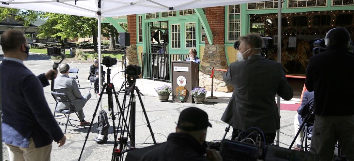 Press at Glen Echo Park event, cameras, etc.